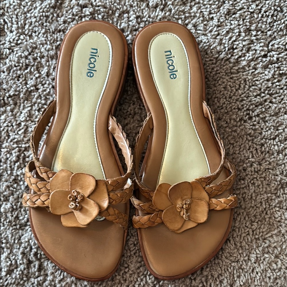 Nicole Tan Sandals with Floral Embellishment